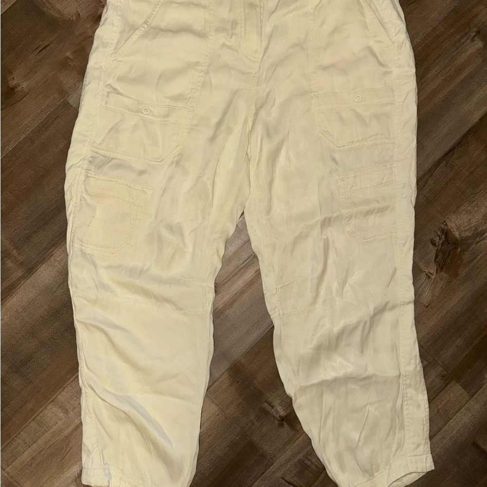 Anthropologie Cream Satin Utility trousers. Super soft, zero flaws. EUC - Picture 5 of 12